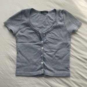 BRANDY MELVILLE Blue Striped Cropped Tee-Shirt